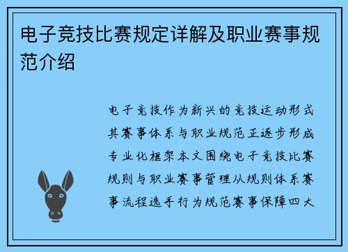 电子竞技比赛规定详解及职业赛事规范介绍
